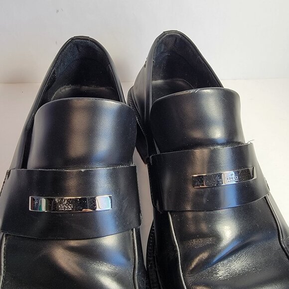 Gucci Men's Black Leather Square Toe Slip-On Loafer Dress Shoes Size 44E, US10.5 - Picture 10 of 12